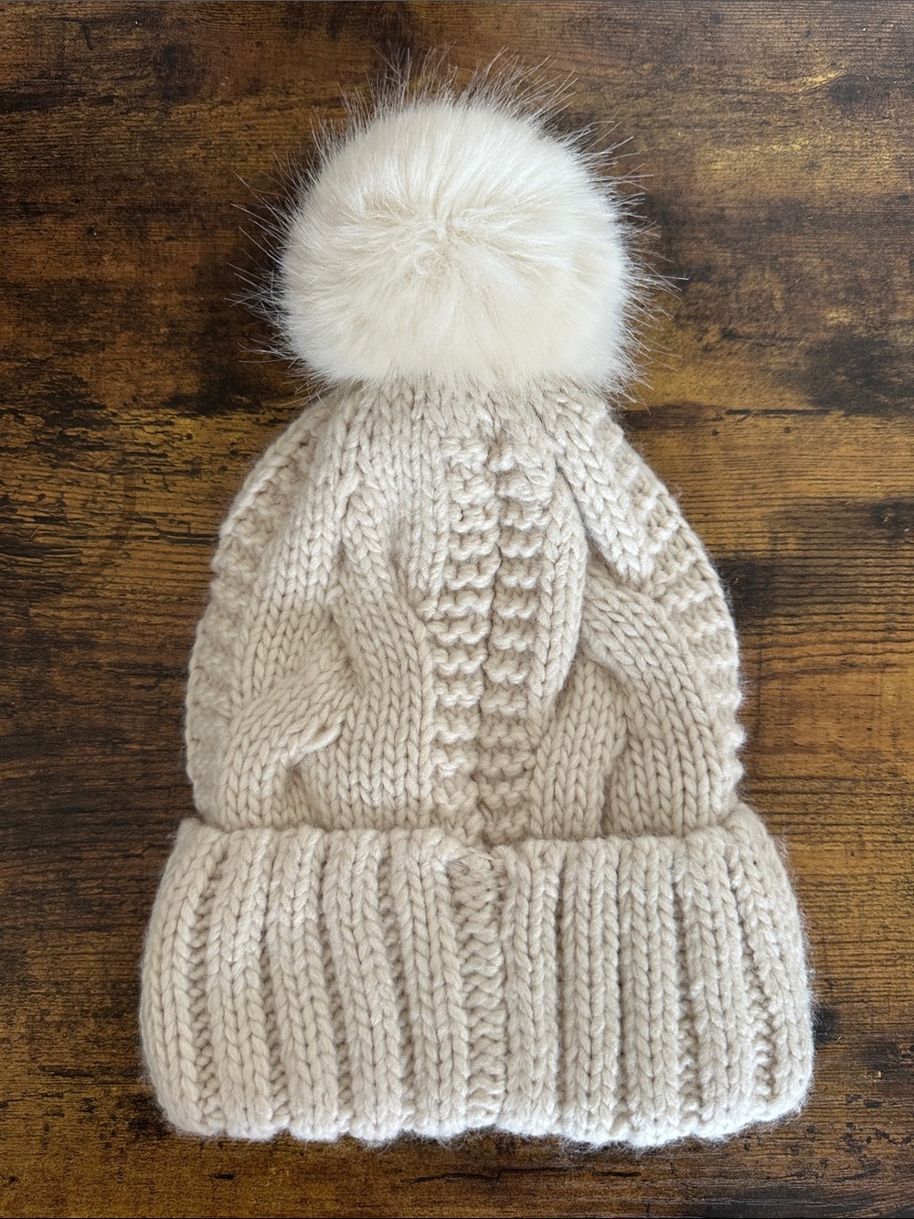 H&M Cream Cable Knit Pom Pom Beanie